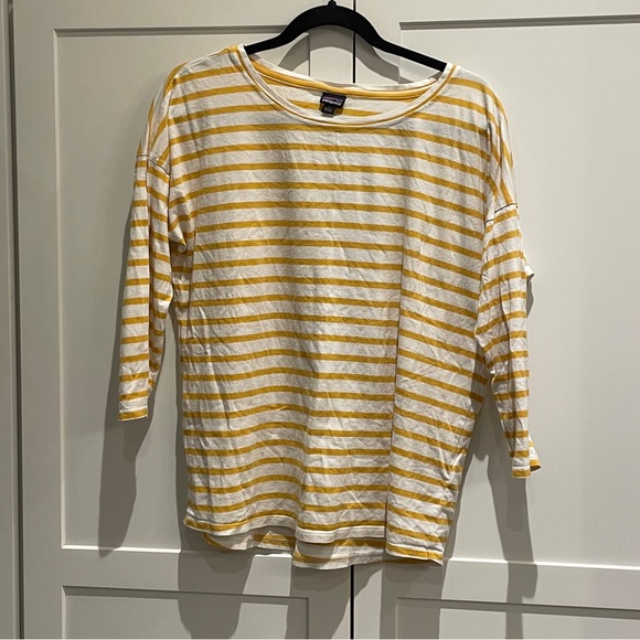 Patagonia Tops - Patagonia Yellow and White Striped Boat neck Shirt size large, 

100% cotton